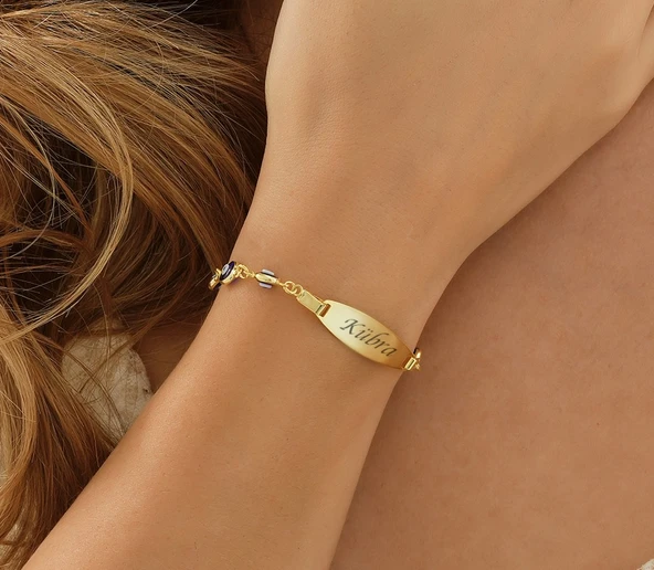 925 ayar gümüş lacivert göz boncuklu çocuk künye isim yazılı - 4