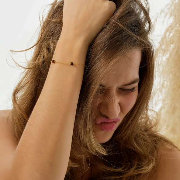 925 ayar gümüş örme kaplan gözü doğal taş bileklik - 6