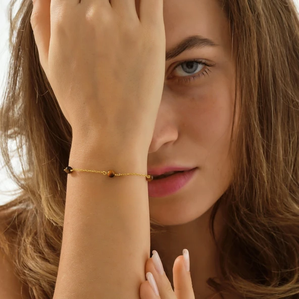 925 ayar gümüş örme kaplan gözü doğal taş bileklik - 4