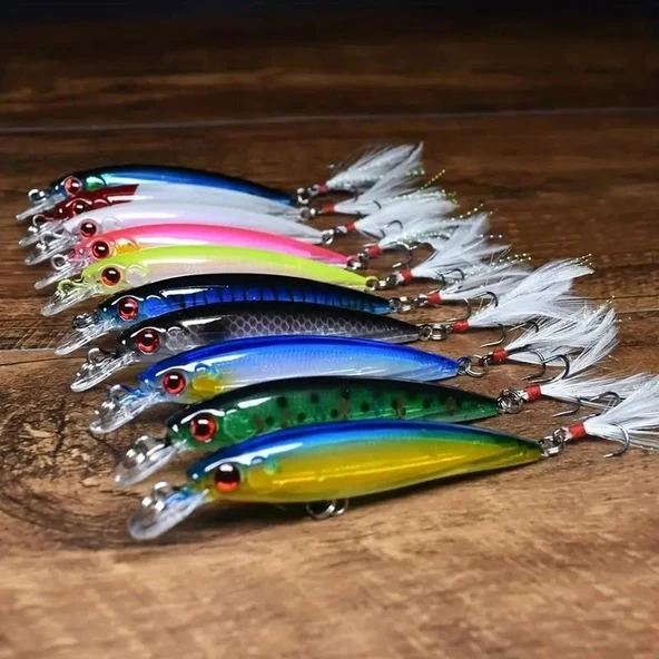 Valkyrie 10 Adet 9cm 7.2gr Tüylü Minnow Rapala Suni Spin Olta Balık Yemi