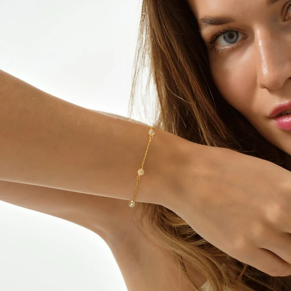 925 ayar gümüş örme sitrin doğal taş bileklik - 4