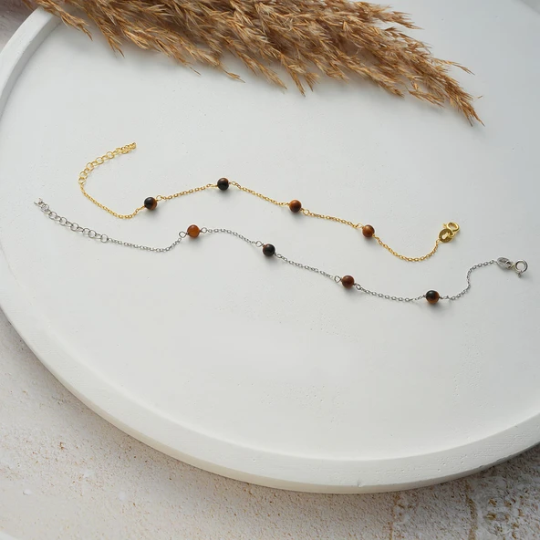 925 ayar gümüş örme kaplan gözü doğal taş bileklik - 3