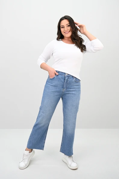 Kadın Büyük Beden Yüksek Bel Mom Jean 4418-25 DPL-968 - 2