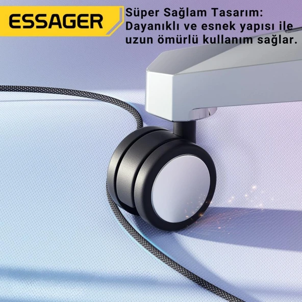 Essager E-Marker Çipli 3MT 7A 100W USB to Type C Şarj Kablosu 480Mbps Veri Aktarım Şarj Akım Korumalı Kopmaz Kablo - 5