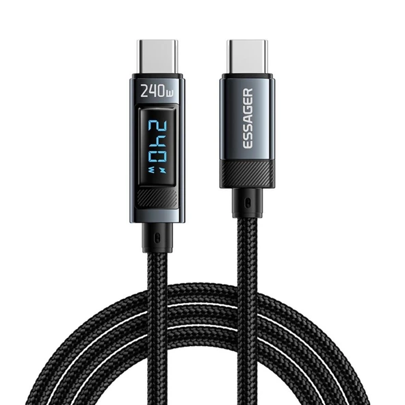 Essager Şarj Akım Korumalı Göstergeli 1MT PD 240W Type C Şarj Kablosu 480Mbps Macbook Laptop Şarj Kablosu