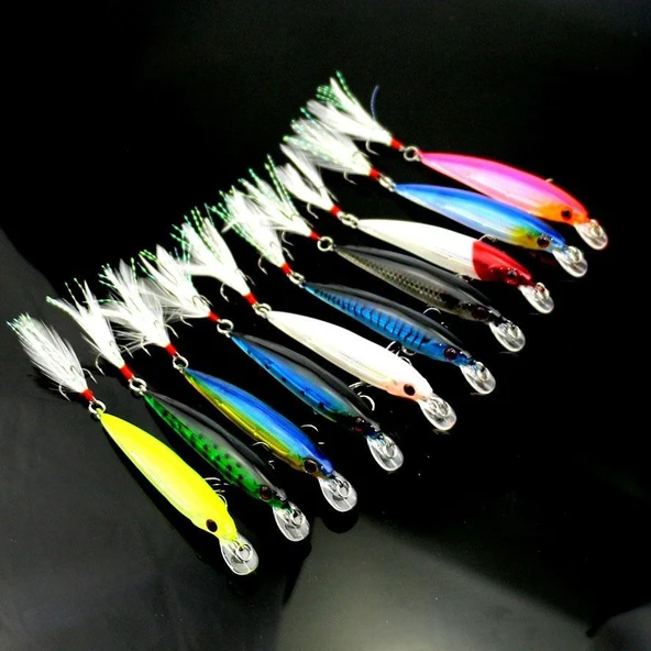 Valkyrie 10 Adet 9cm 7.2gr Tüylü Minnow Rapala Suni Spin Olta Balık Yemi - 3