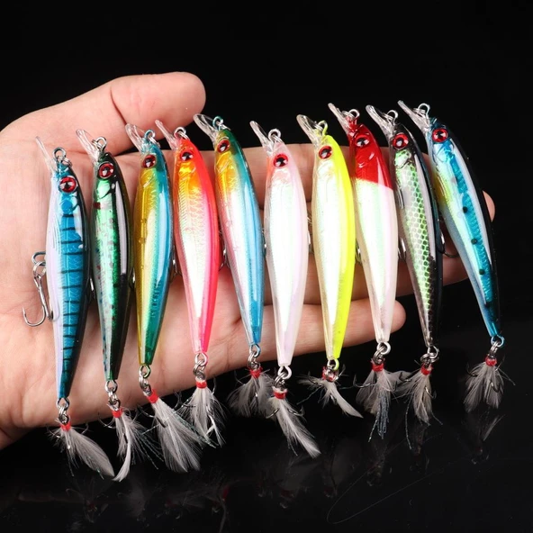 Valkyrie 10 Adet 9cm 7.2gr Tüylü Minnow Rapala Suni Spin Olta Balık Yemi - 2