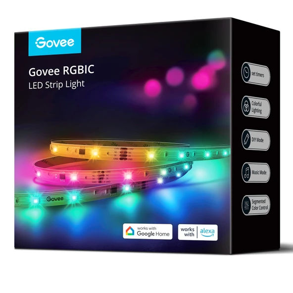 Govee RGBIC Basic LED Şerit, H618C3D1 WiFi+BT, Alexa, Google Asst. Destekli - 10 Metre - 2