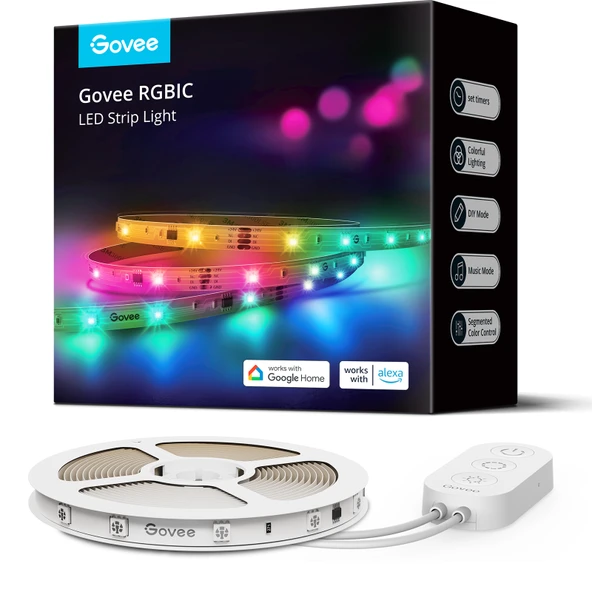 Govee RGBIC Basic LED Şerit, H618C3D1 WiFi+BT, Alexa, Google Asst. Destekli - 10 Metre