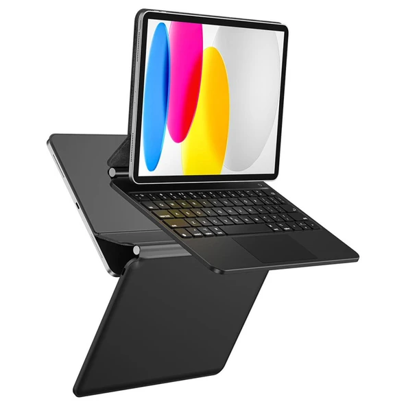 Apple iPad Air 13inç Pro 12.9 3/4/5/6.Nesil Klavyeli Kılıf Magic Keyboard Touchpad Aydınlatmalı Klavye - 6