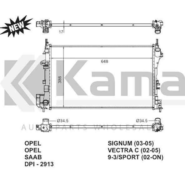 1300244 SU RADYATÖRÜ (648x386x17) OPEL VECTRA-C (Z1.6XE) İTHAL