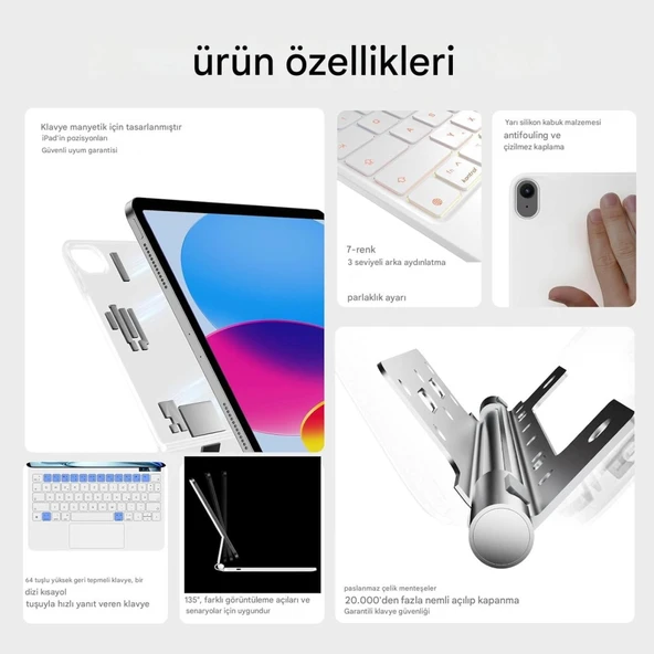 Apple iPad Air 13inç Pro 12.9 3/4/5/6.Nesil Klavyeli Kılıf Magic Keyboard Touchpad Aydınlatmalı Klavye - 4