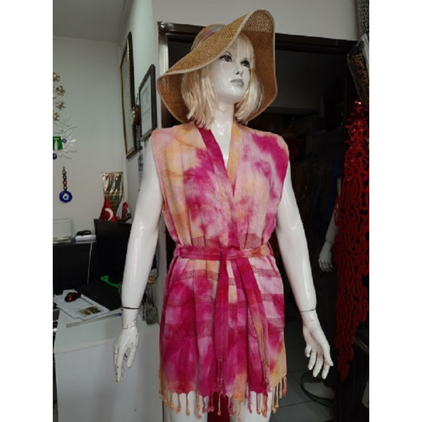 Büyük Selçuklu_Batik Desenli Kimono Pareo-36-42 beden arası-Renk-Turuncu-Fuşya-Pembe - 2