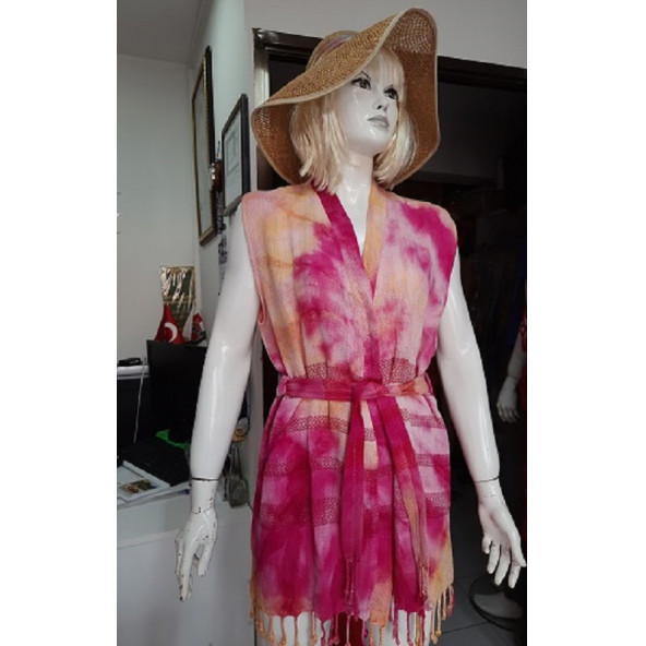 Büyük Selçuklu_Batik Desenli Kimono Pareo-36-42 beden arası-Renk-Turuncu-Fuşya-Pembe - 3