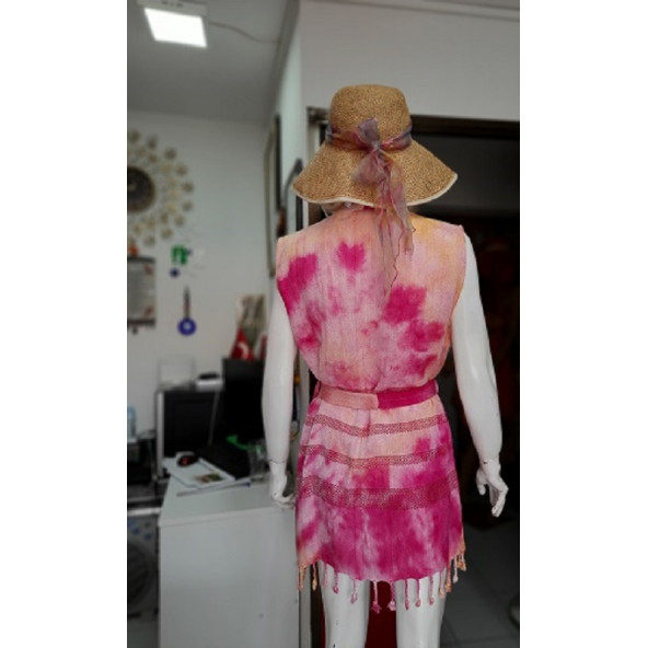 Büyük Selçuklu_Batik Desenli Kimono Pareo-36-42 beden arası-Renk-Turuncu-Fuşya-Pembe - 7