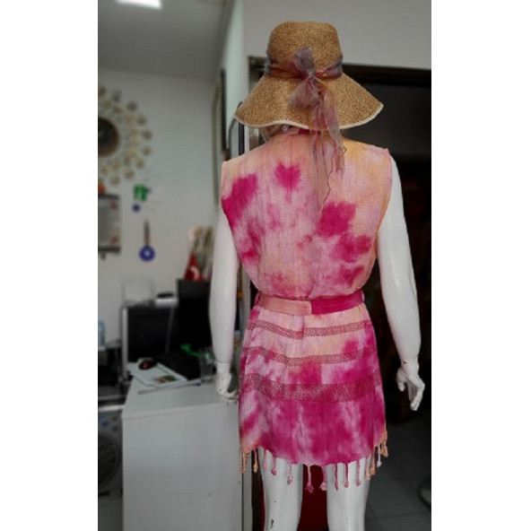 Büyük Selçuklu_Batik Desenli Kimono Pareo-36-42 beden arası-Renk-Turuncu-Fuşya-Pembe - 8
