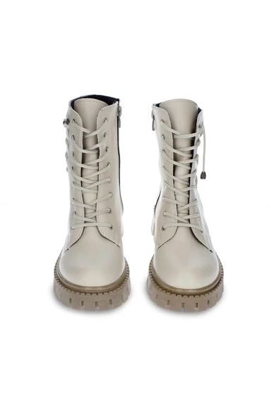 Kadın Kalın Tırtık Taban Yanı Taş Detaylı Fermuarlı Günlük Bot Bağcıklı Kışlık Ayakkabı - Resim 3