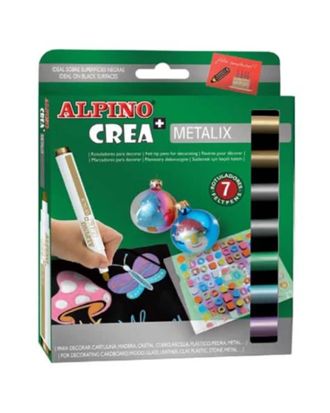 Alpino Crea Metalix Metalik Keçeli Kalem Seti 7li