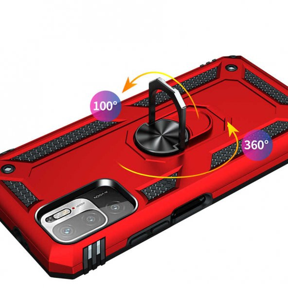 Xiaomi Poco M3 Pro Kılıf Zore Vega Yüzüklü Standlı Zırh Kılıf - 12