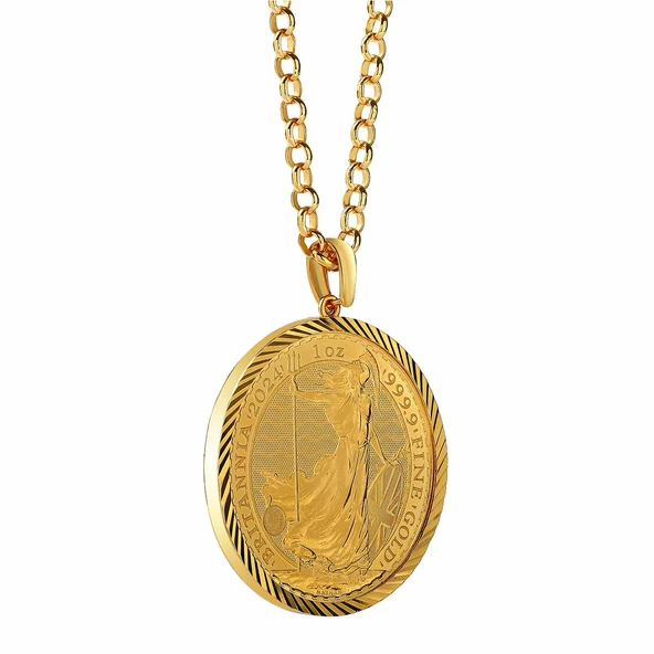 AgaKulche Britannia King Charles III 14 Ayar Kalemli Altın Çerçeve Kolye - Resim 3