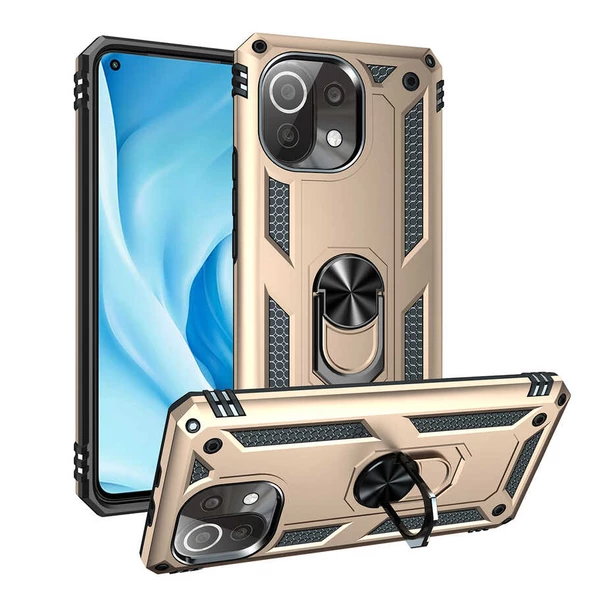 Xiaomi Mi 11 Lite Kılıf Zore Vega Yüzüklü Standlı Zırh Kılıf - Resim 3