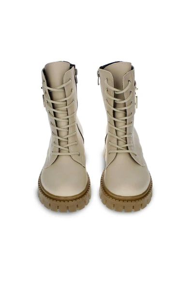 Kadın Günlük Bot Gold Toka Detaylı Bağcıklı Fermuarlı Kadın Kışlık Ayakkabı - Resim 3