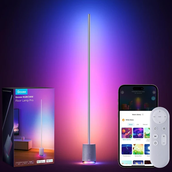 Govee Lyra PRO RGBICWW Köşe Lambası H6079382, BT Hoparlörlü, 2100 Lümen, Alexa, Google Asst. Destekli-Gri - 2