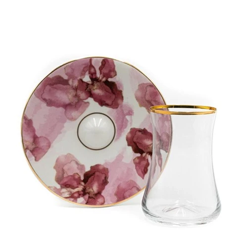 Evaliza Buket Pembe Çiçek 6 Kişilik Çay Bardak Takımı