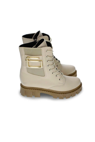 Kadın Günlük Bot Gold Toka Detaylı Bağcıklı Fermuarlı Kadın Kışlık Ayakkabı - Resim 2