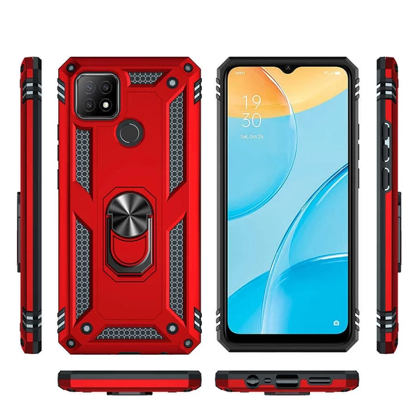 Oppo A15S Kılıf Zore Vega Yüzüklü Standlı Zırh Kılıf - Resim 9
