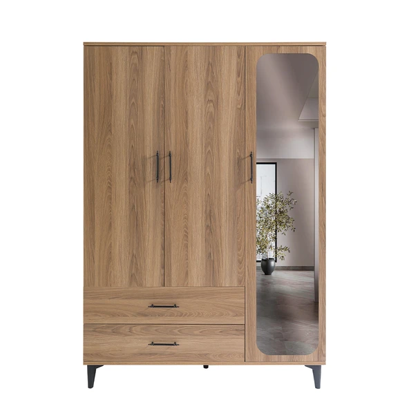 Dolap, Blesk 3 Kapaklı Aynaı Çekmeceli Ceviz Dolap Gardırop - 2