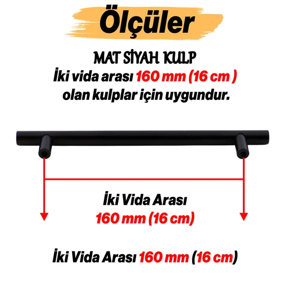 Çubuk Mobilya Mutfak Dolap Dolabı Çekmece Kulpu Kulbu -Mat Siyah Metal (160 MM-16.0 CM) Kulpları - Resim 2