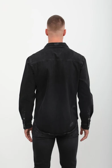 Erkek Siyah Jean Gömlek - 5