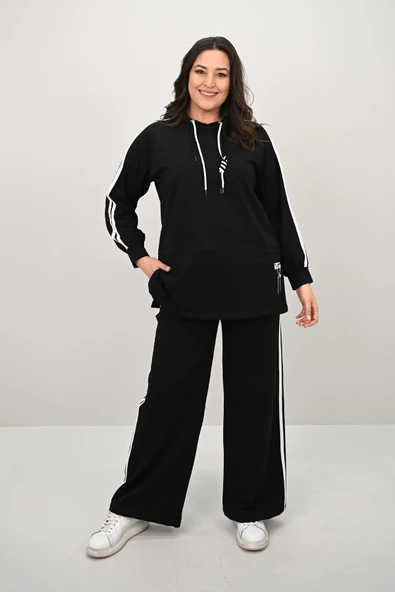 Kadın Büyük Beden Uzun Kollu Kalp Aksesuar Detaylı Eşofman Takımı 8169-25 - 2