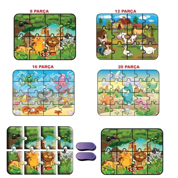 1481 DıyToy Süper Renkli 4'lü Puzzle - Hayvanlar / 8+12+16+24 Parça Puzzle - 3