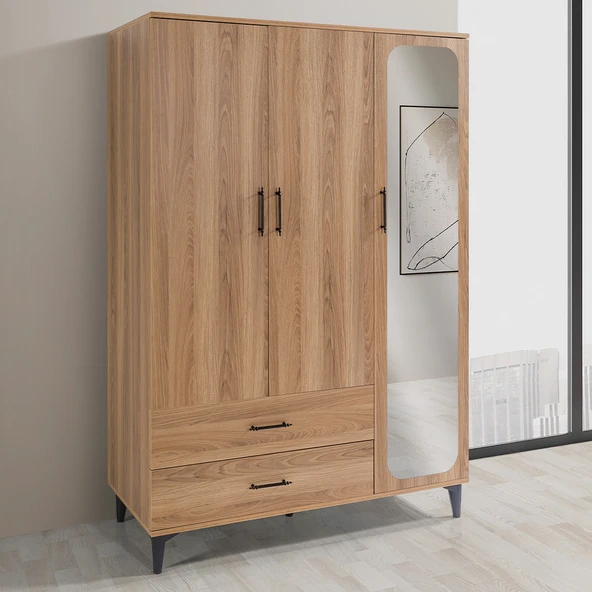 Dolap, Blesk 3 Kapaklı Aynaı Çekmeceli Ceviz Dolap Gardırop