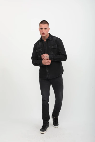 Erkek Siyah Jean Gömlek - 3