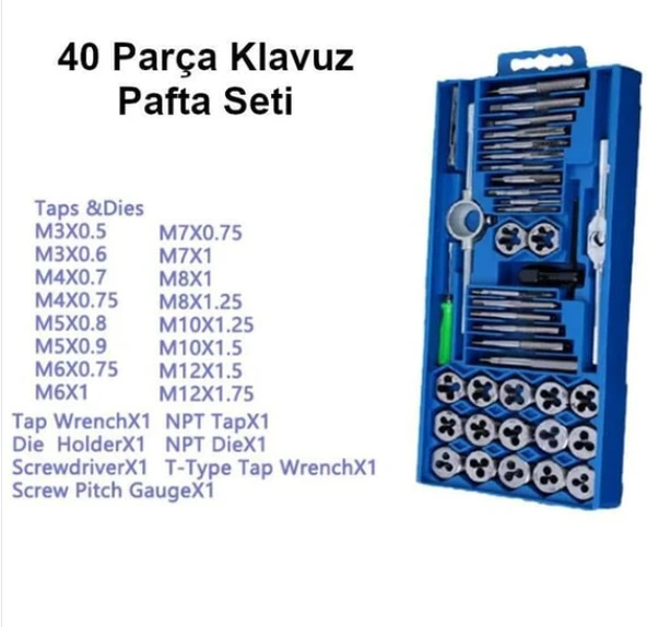 40 Parça Klavuz Pafta Seti Metrik Set M3-M12 Arası 40lı Takım - 4