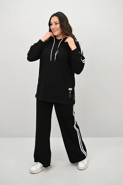 Kadın Büyük Beden Uzun Kollu Kalp Aksesuar Detaylı Eşofman Takımı 8169-25 - 4