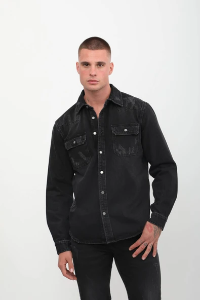 Erkek Siyah Jean Gömlek - 2
