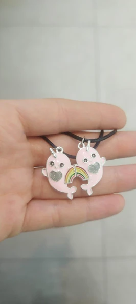 Mewaii Dolphin Unicorn Gökkuşağı Best Friends Mıknatıslı 2'li Kolye Aksesuar Şık