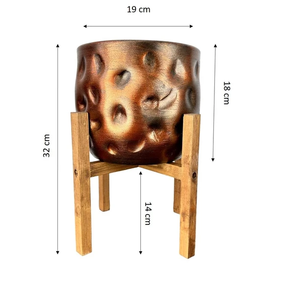 Bitki Tasarımı Ev Dekorasyon Aksesuar Bakır Desenli Toprak Saksı Saksılık Salon Çiçeklik 4 Ayaklı 19 CM - 2