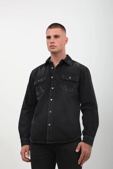 Erkek Siyah Jean Gömlek - 4