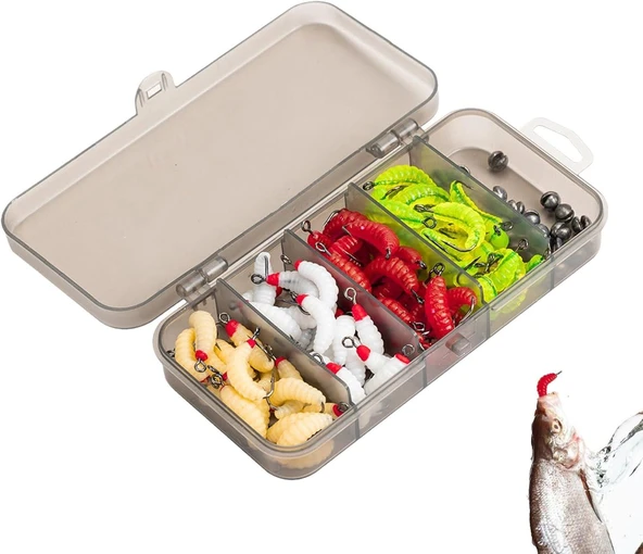 Valkyrie 100 Parça Kutulu İğneli Yumuşak Silikon Kurtçuk Olta Balık Yemi - 4 Renk - 7