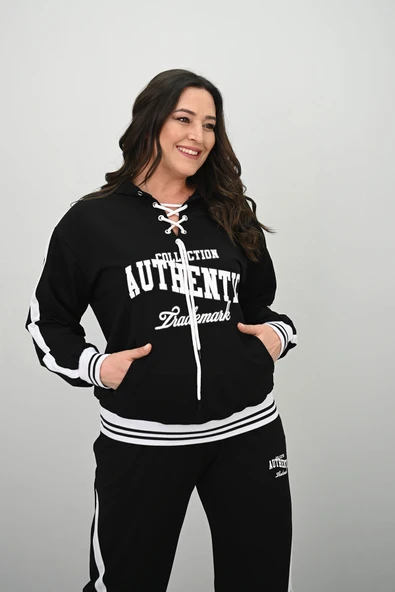 Kadın Büyük Beden Kordonlu Bol Paça Eşofman Takımı 8164-25 - 5