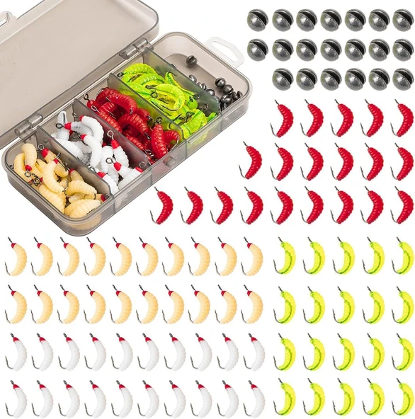 Valkyrie 100 Parça Kutulu İğneli Yumuşak Silikon Kurtçuk Olta Balık Yemi - 4 Renk - 2