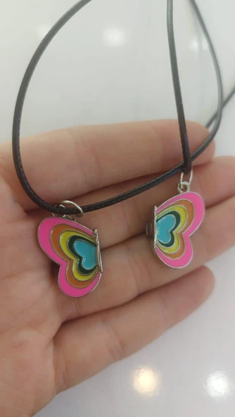 Mıknatıslı 2'li Kolye Kelebekli Kalp Best Friends Kolyesi - 3