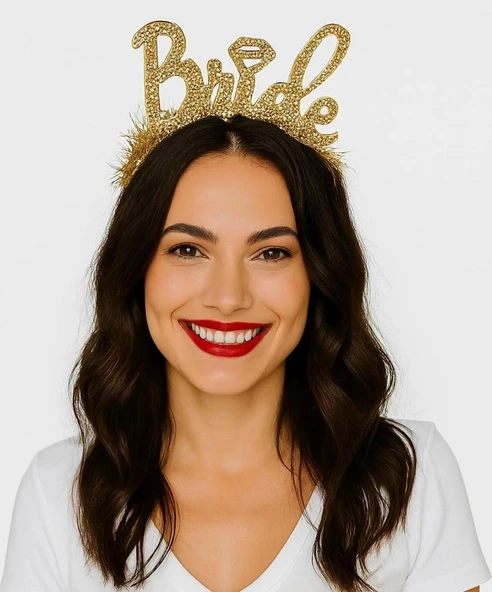 Nessiworld Altın Renk Bekarlığa Veda İtalik Yazı Alyanslı Bride Taç ürün görseli 1