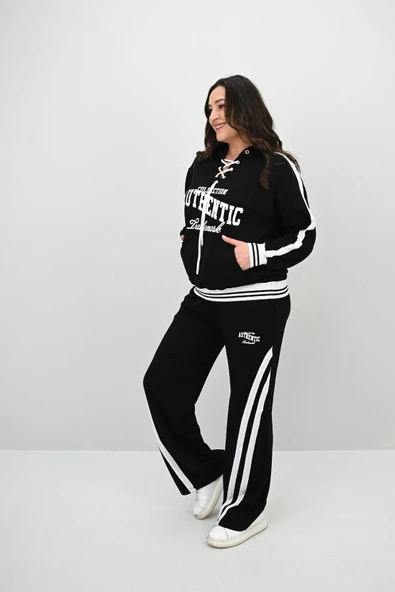 Kadın Büyük Beden Kordonlu Bol Paça Eşofman Takımı 8164-25 - 7