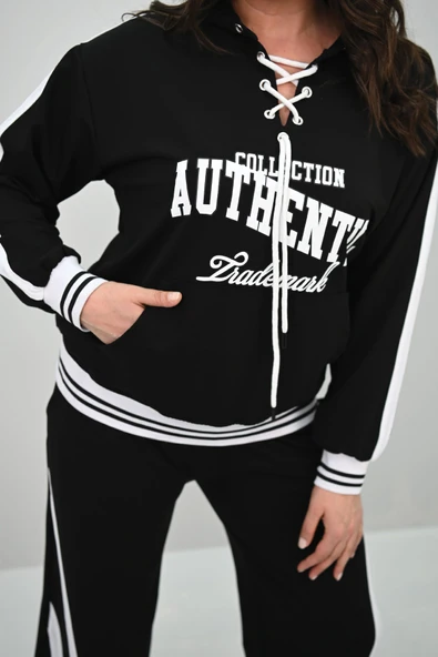 Kadın Büyük Beden Kordonlu Bol Paça Eşofman Takımı 8164-25 - 4